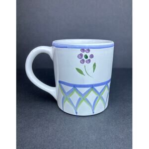 Vintage Caleca Italy Hand-painted Ceramic Mug Floral and Lattice Design 14 oz